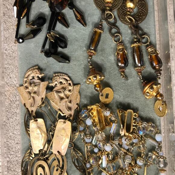 17 Pair Lot  Bundle Vintage Rhinestone Dangle Designer Earrings Custom Designed - Picture 12 of 13